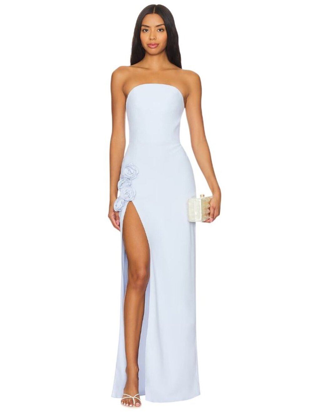 Amanda Uprichard Light Blue Strapless Maxi Gown with Thigh Slit